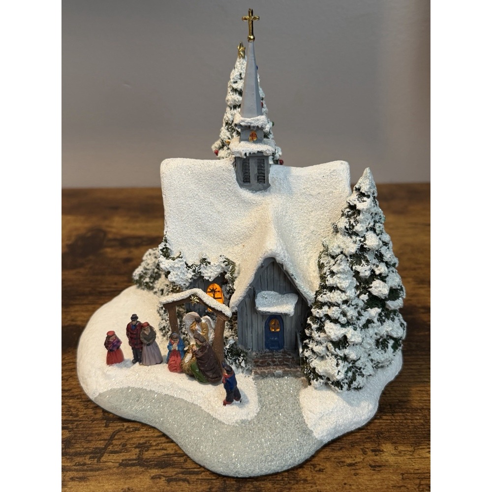 Thomas Kinkade 2007 Teleflora Lighted Church Nativity Christmas Village Holiday